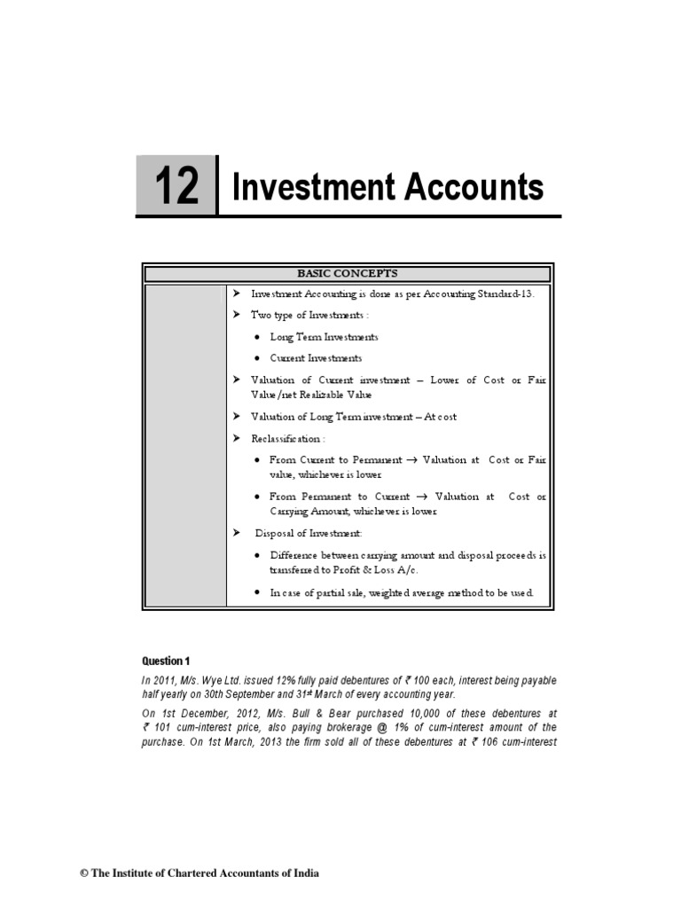 Investment Accounts Basic Concepts PDF Stocks Share (Finance)