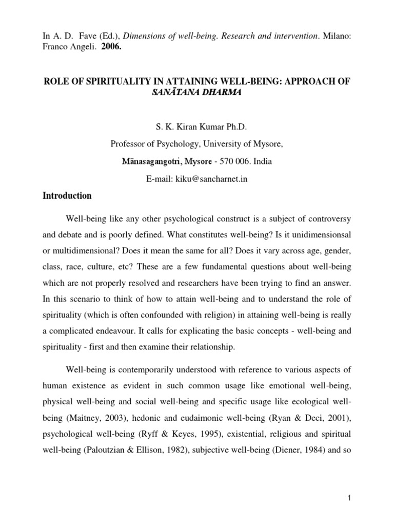 Spirituality and Well-Being in Sanātana Dharma | PDF | Well Being | Dharma