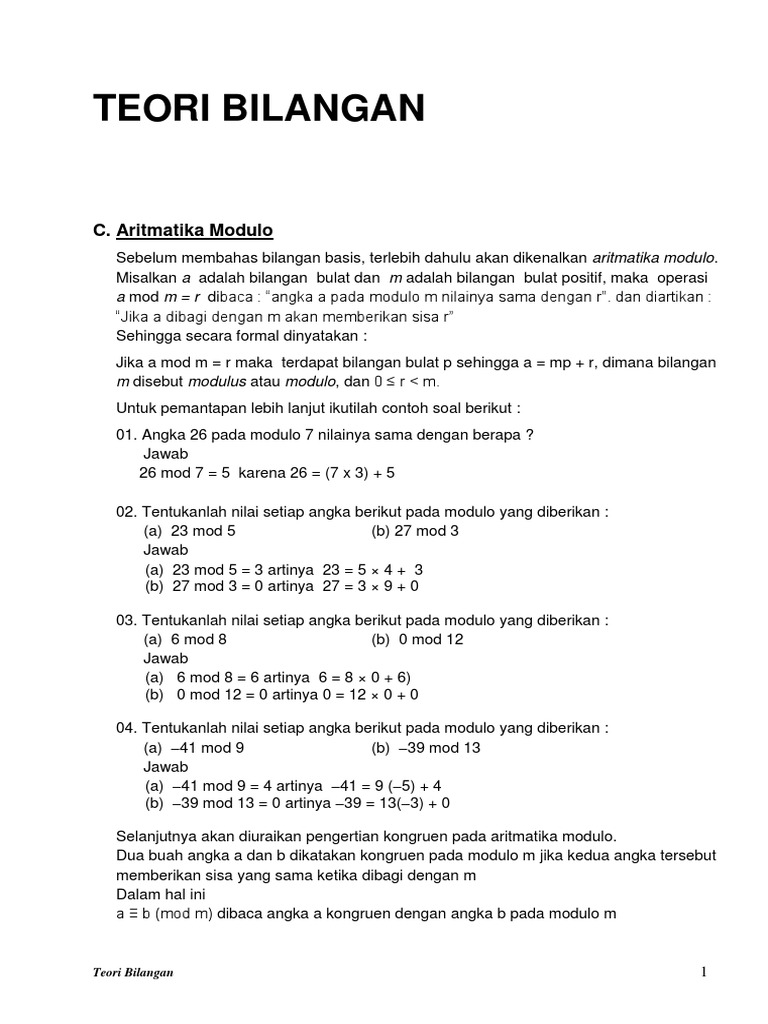 Aritmatika Modulo dalam Teori Bilangan | PDF | Sains & Matematika ...