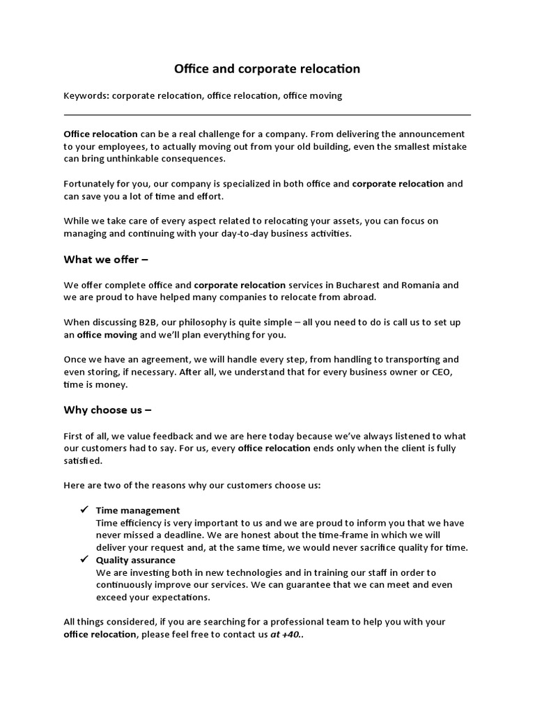 Office & Corporate Relocation Services | PDF | Career & Growth | Business