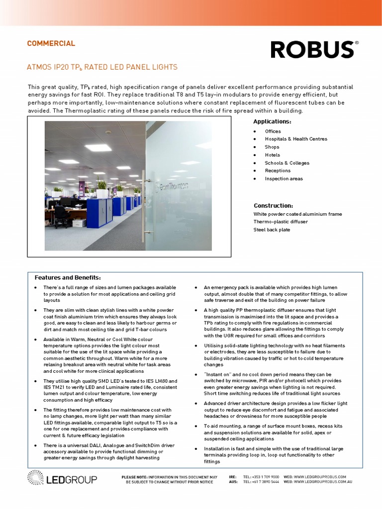 Commercial Atmos LED Panel Lights | PDF | Lighting | Light