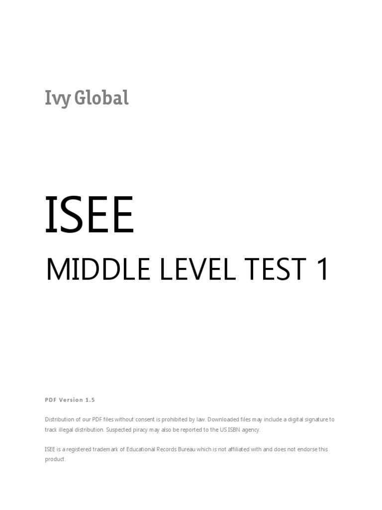 Isee Verbal Reasoning Middle Level