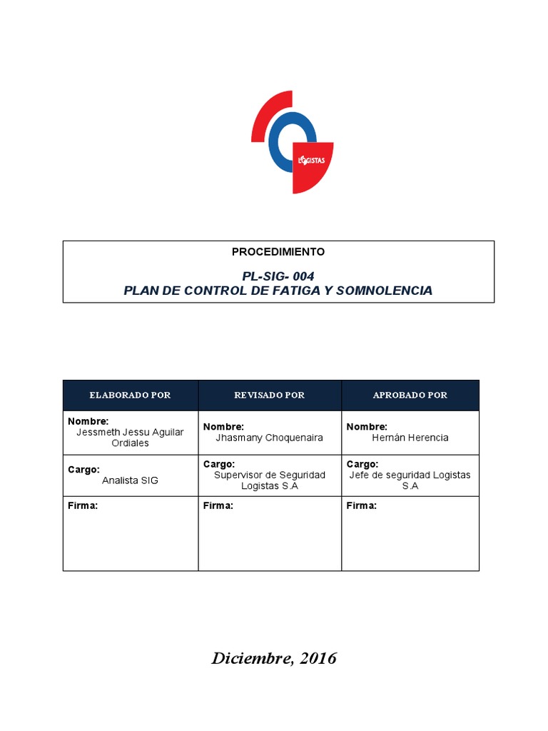 Plan de Control de Fatiga y Somnolencia | PDF | Dormir | Refresco