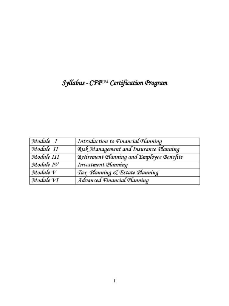 CFPCM Financial Planning Syllabus | PDF | Insurance | Pension