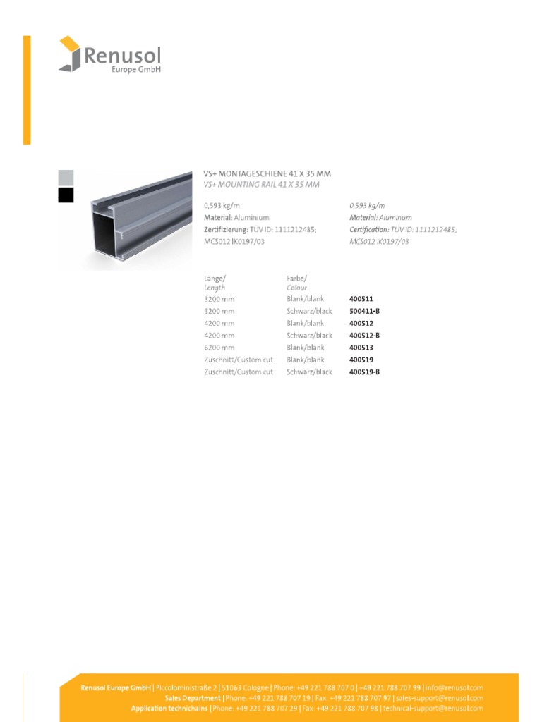 Renusol Sina 4200mm Datasheet | PDF