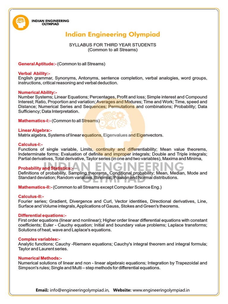 Indian Engineering Olympiad Syllabus | PDF