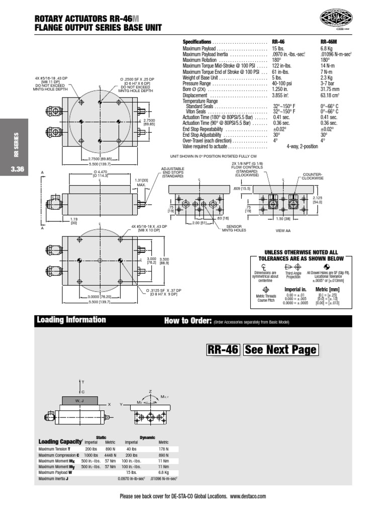 Rotary Actuators Rr-46 Flange Output Series Base Unit: RR-46 See Next ...