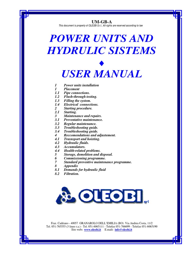Oleobi Hydraulic Systems User Manual | PDF | Pump | Valve