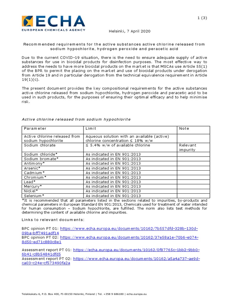 Requirements Chlorine Based Active Substances en PDF