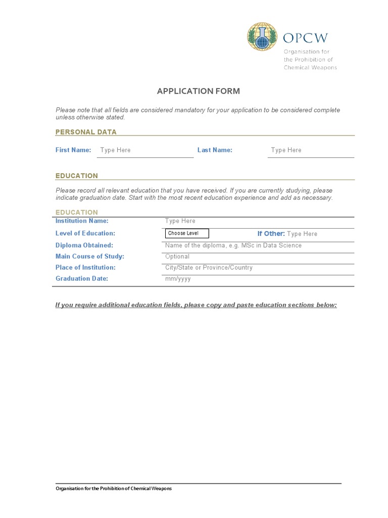 OPCW Application Form | PDF | Government | Justice