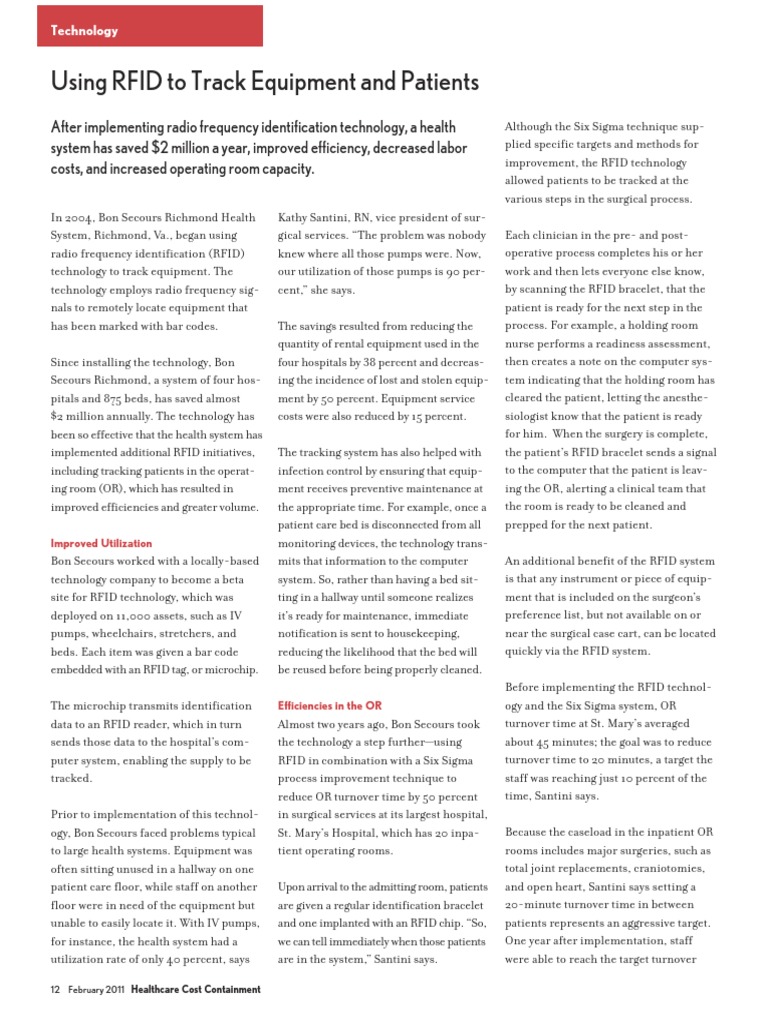 Using RFID To Track Equipment and Patients | PDF | Radio Frequency ...