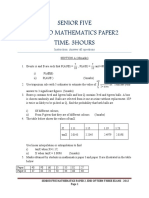 Senior Five Applied Mathematics Paper2 Time: 3hours: Instruction: Answer All Questions