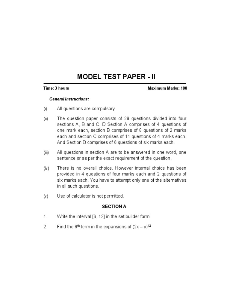 Model Test Paper - Ii: Time: 3 Hours Maximum Marks: 100 | PDF ...