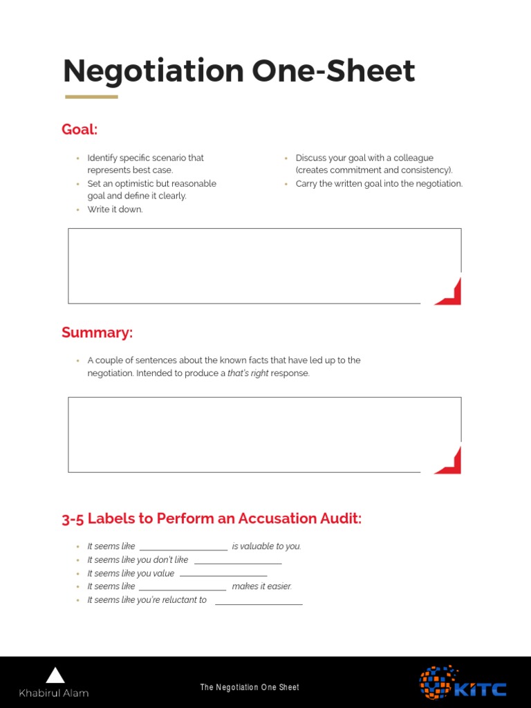The Negotiation One Sheet Excercise - Khabirul Alam PDF | PDF ...