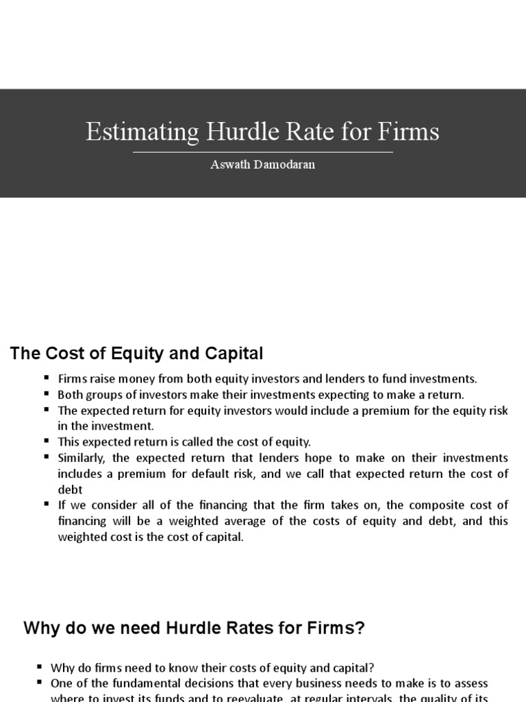 Hurdle Rate Estimation for Firms | PDF | Beta (Finance) | Capital Asset ...