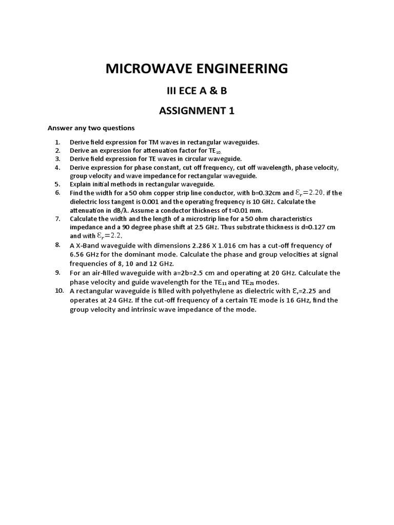 microwave engineering nptel assignment answers