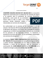Certificado circulación proveedor salud Compañía Seguros Bolívar