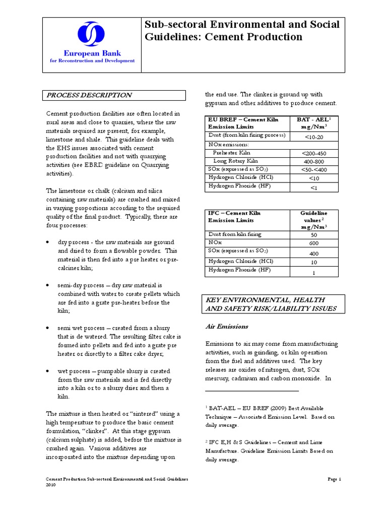 Cement Production EHS Guidelines | PDF | Incineration | Cement