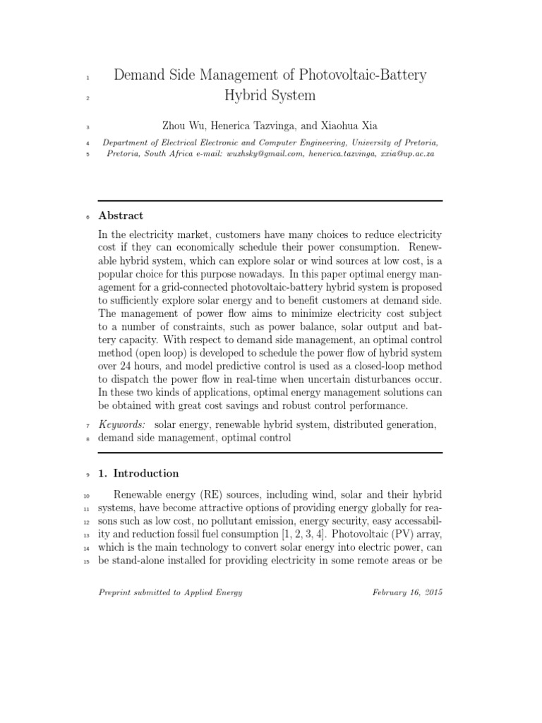 Demand Side Management of Photovoltaic-Battery Hybrid System | PDF ...