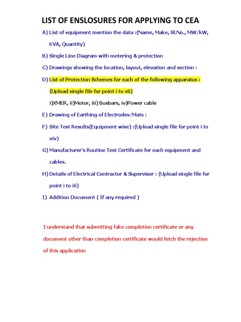 CEA Application Enclosure Checklist | PDF
