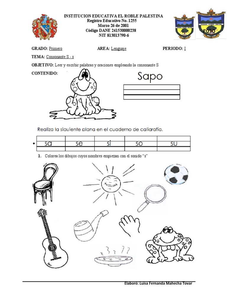 Actividades con el fonema S para 1° grado | PDF