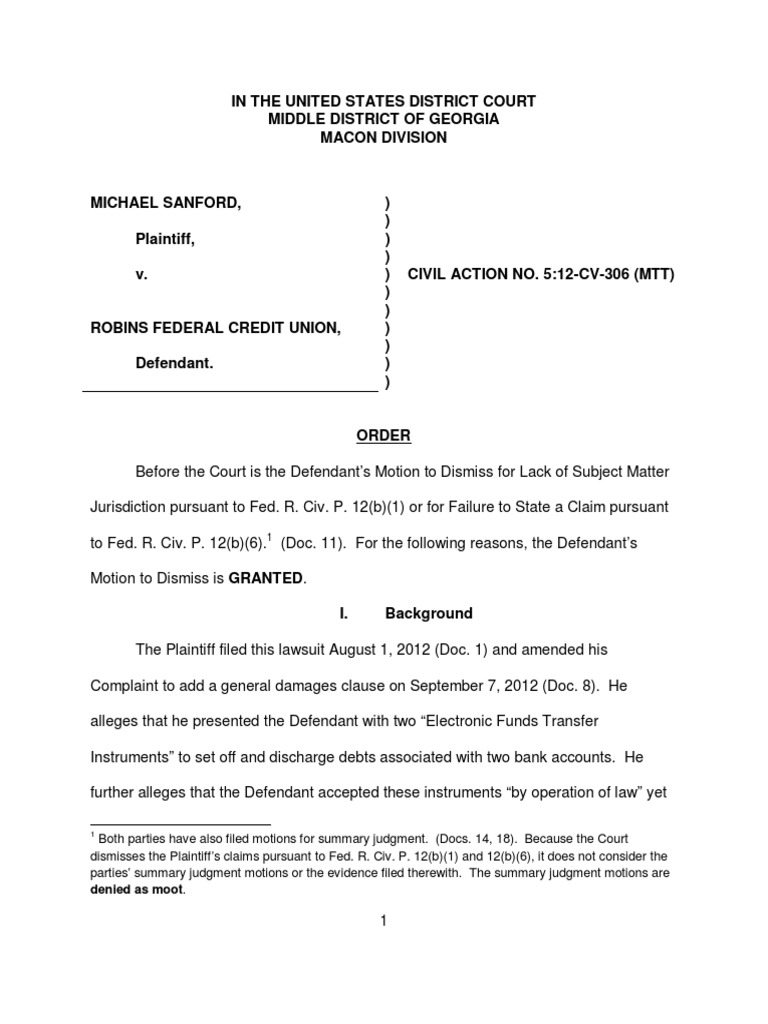 Dismissal of Claims Under Public Law 73-10 | PDF | Federal Rules Of ...