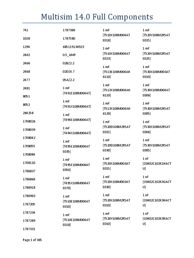 Multisim 14.0 Components List | PDF | Computing And Information Technology