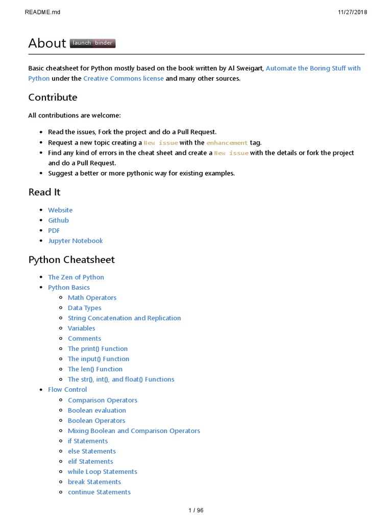 Python Cheat Sheet PDF | PDF | Boolean Data Type | Scope (Computer Science)