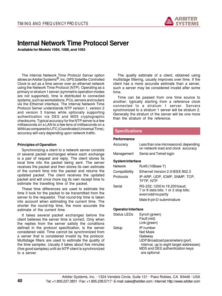 Internal Network Time Protocol Server: Timing and Frequency Products ...