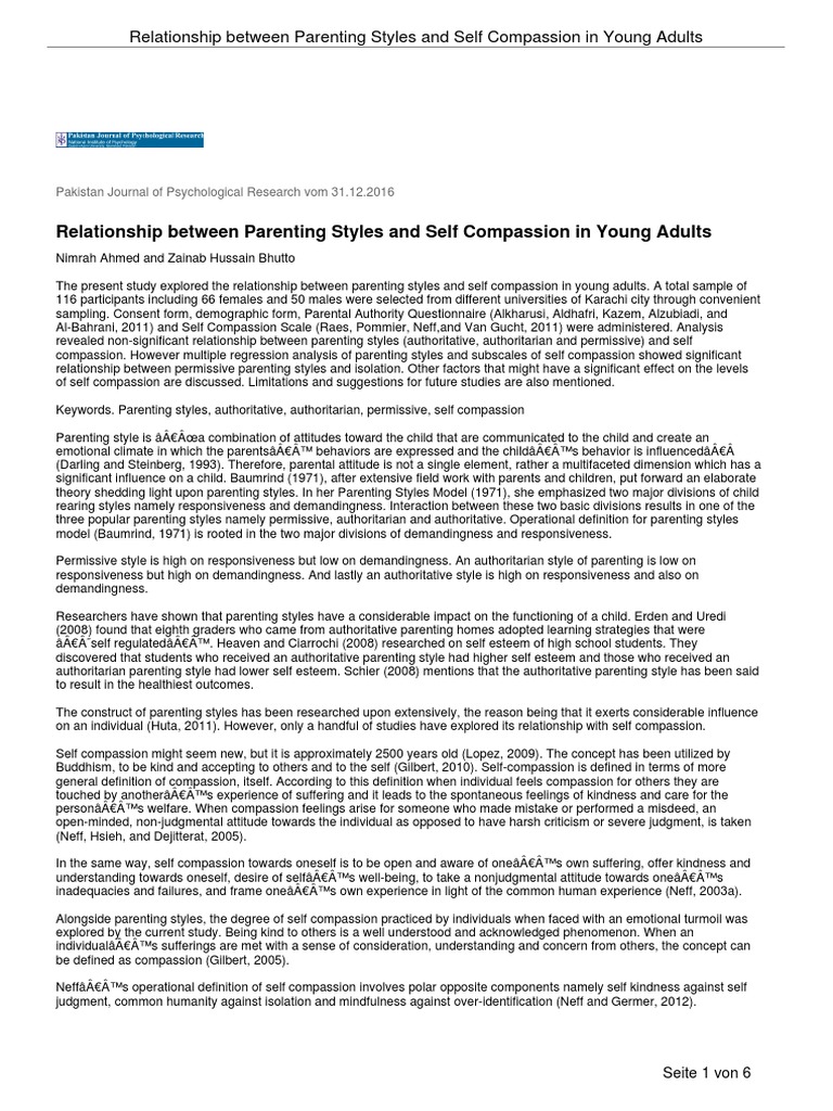 Relationship Between Parenting Styles and Self Com | PDF | Parenting ...