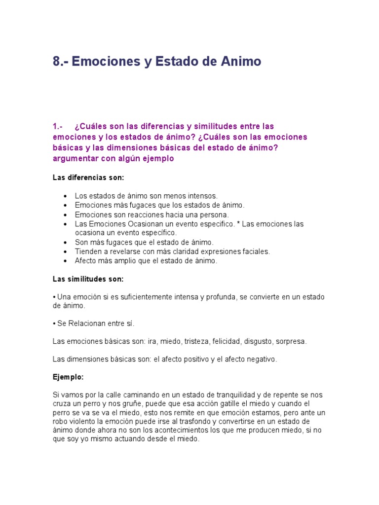 Emociones y Estados de Ánimo: Diferencias y Ejemplos | PDF | Las ...