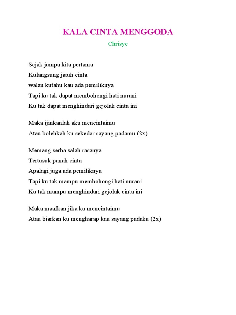 Lirik Kala Cinta Menggoda Pdf