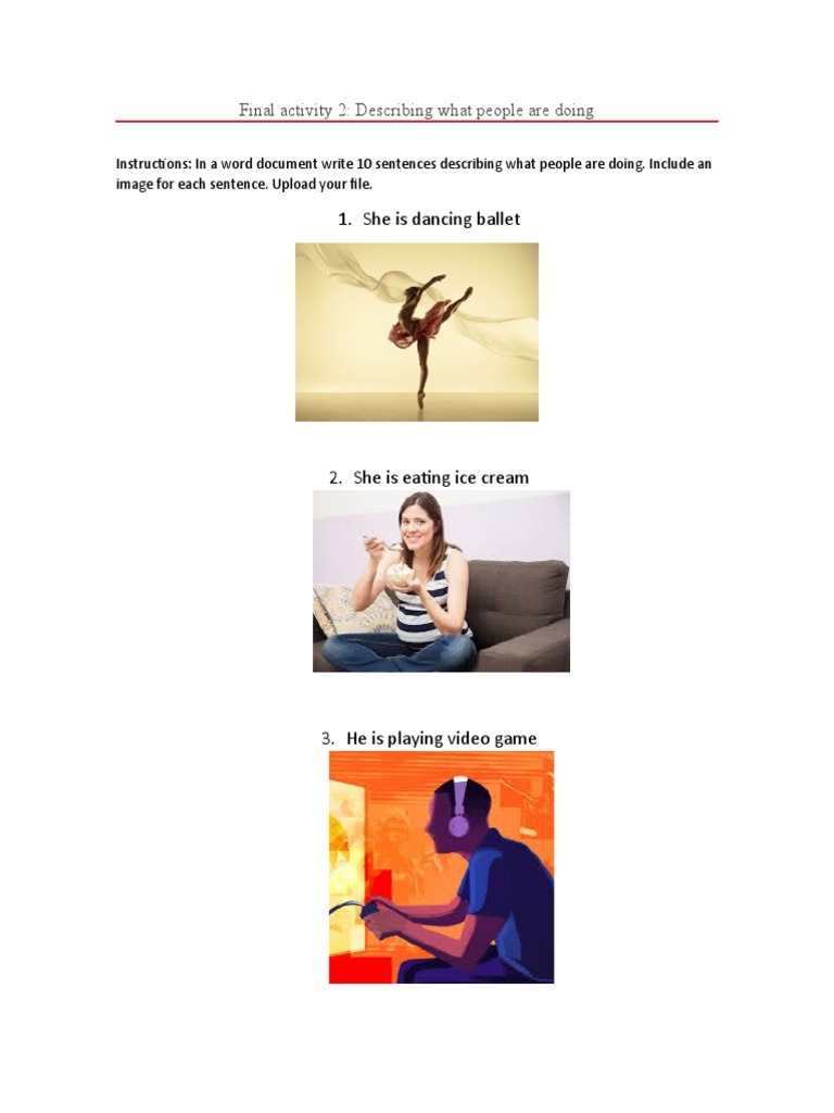 Activity: Describe Actions with Images | PDF | Language Arts & Discipline