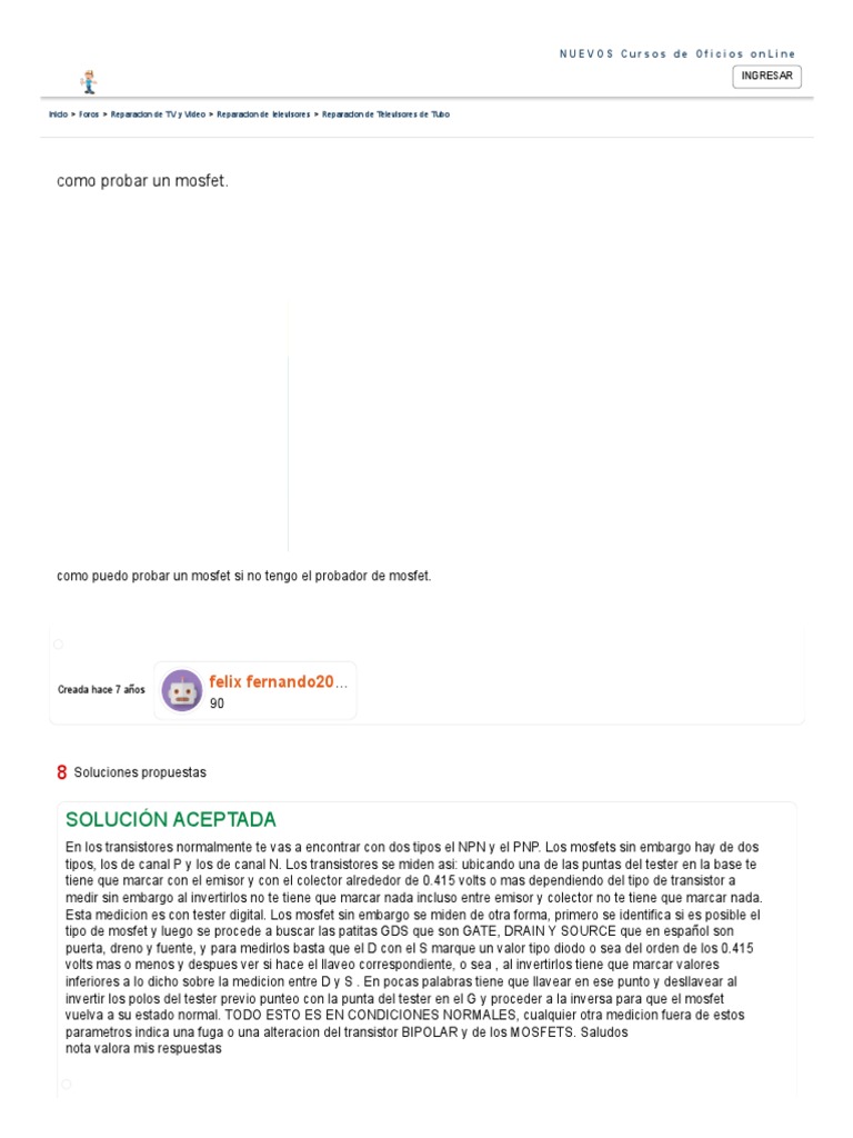 Solucionado Como Probar Un Mosfet PDF Mosfet Transistor