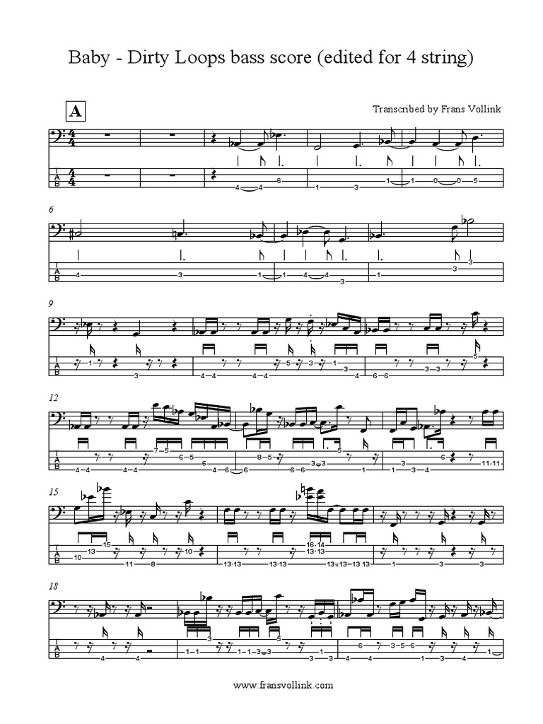 DIRTY LOOPS ベーススコア Dirty Loops - Baby (Bass Transcription Adapted For 4string