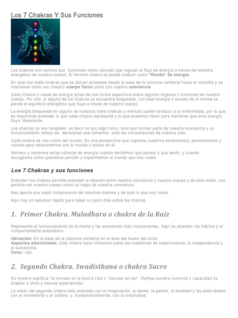 Funciones de los 7 Chakras | PDF | Las emociones | Metafísica de la mente