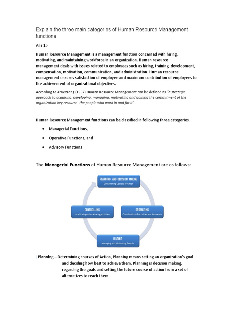 Explain The Three Main Categories of Human Resource Management