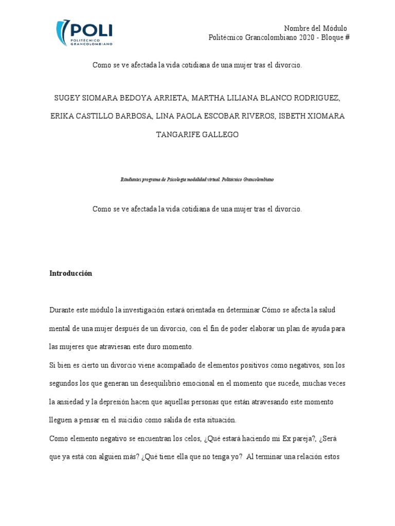 Impacto del Divorcio en Mujeres | PDF | Divorcio | Familia