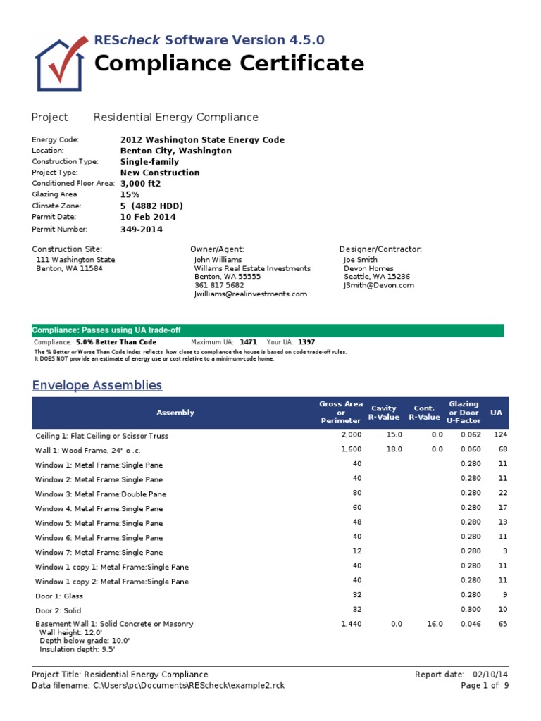 REScheck Compliance Report for WA Home | PDF | Building Insulation ...