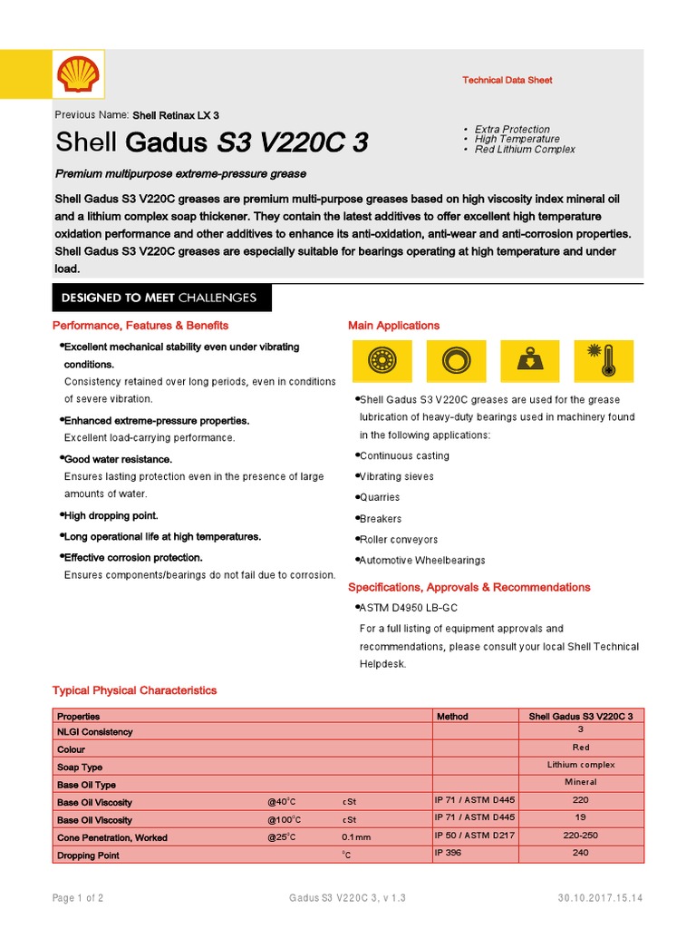 TDS - Shell Gadus S3 V220C 3 - EN | PDF | Materials | Chemical Substances