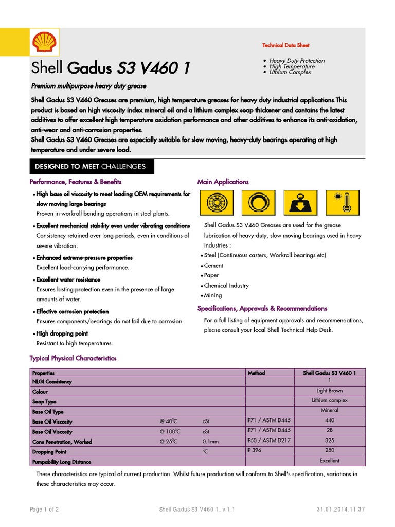 TDS - Shell Gadus S3 V460 1 - EN PDF | PDF | Chemical Substances ...