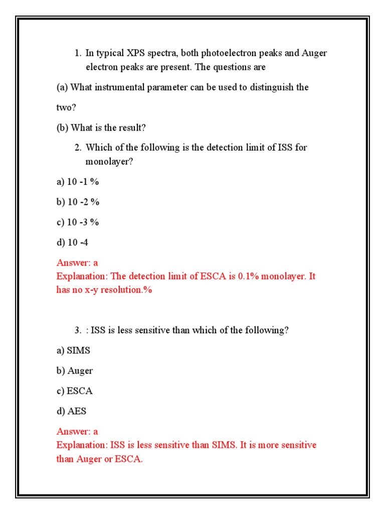 MCQ Characterization PDF X Ray Photoelectron Spectroscopy