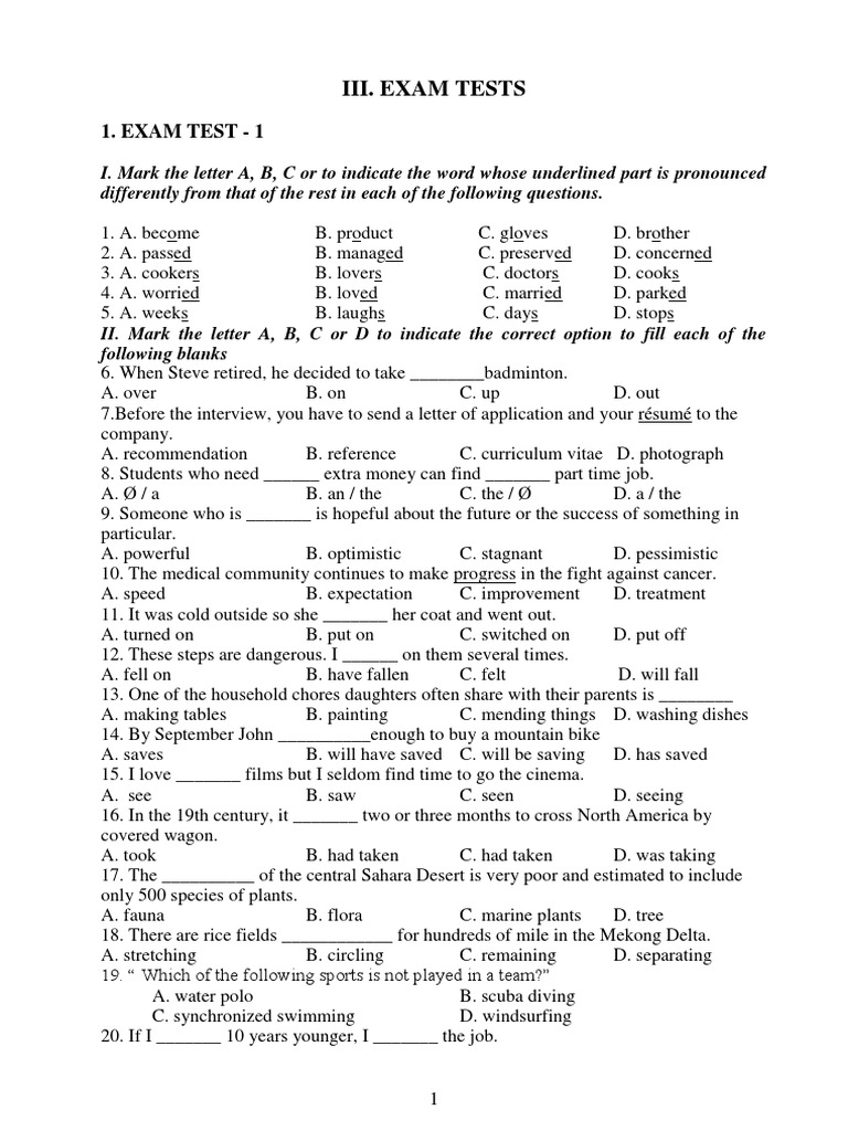 Exam Test - 1 | PDF