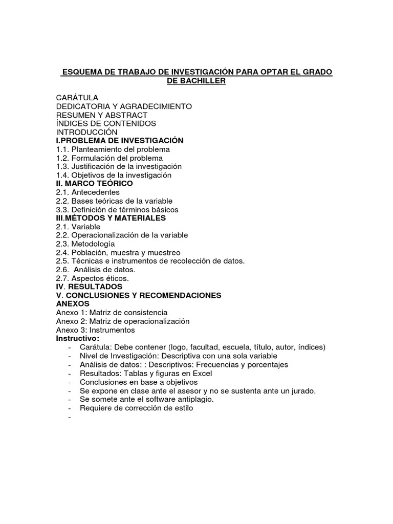 Esquema de Investigación de Bachiller | PDF | Empirismo | Métodos de  búsqueda, image size:768x1024
