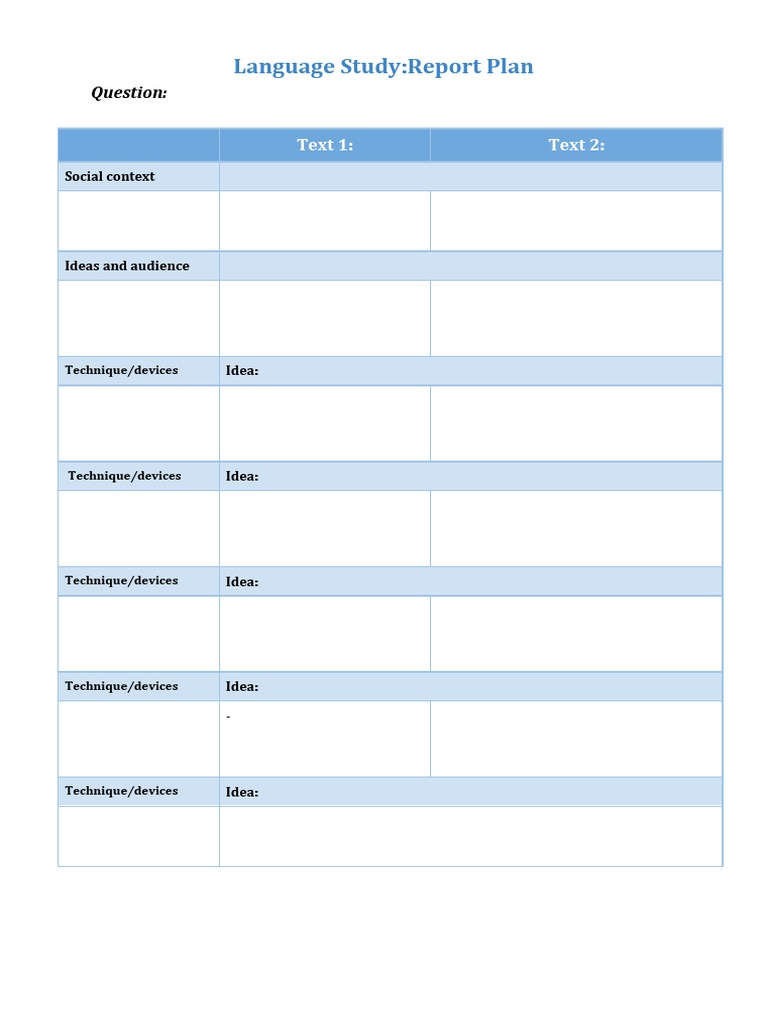 Language Study:Report Plan: Text 1: Text 2 | PDF