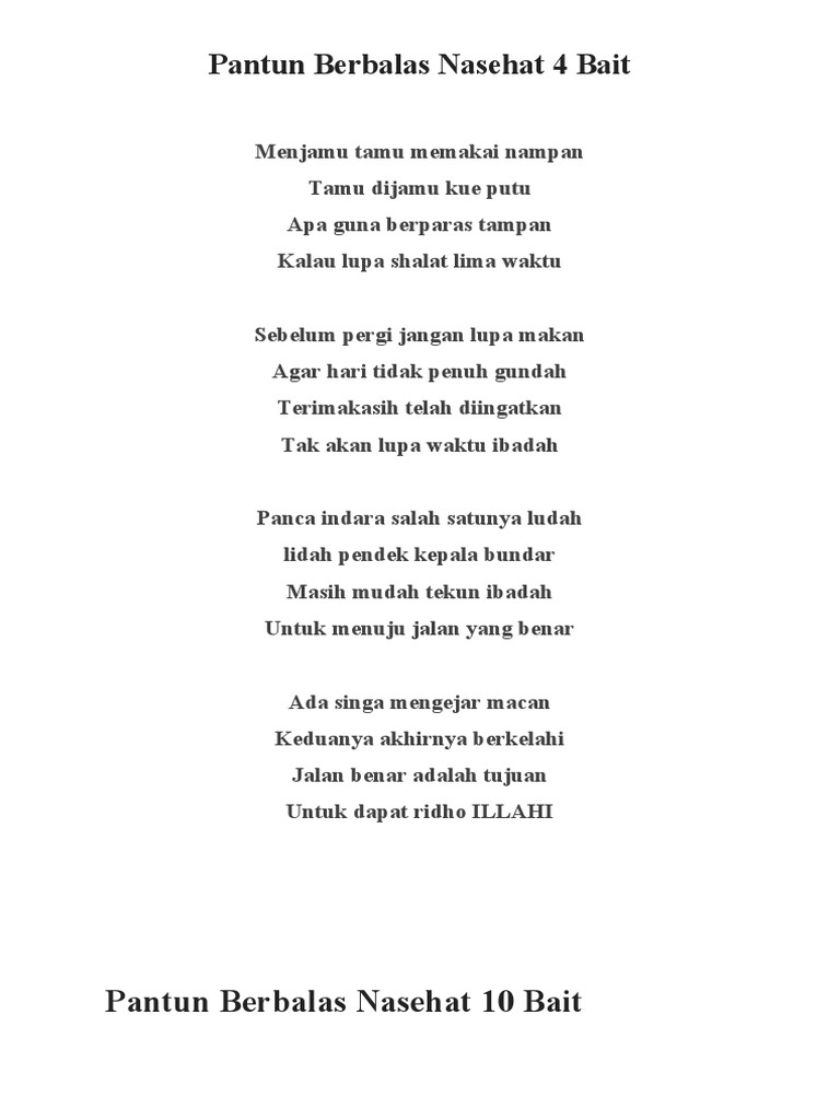 Pantun Berbalas Nasehat 4 10 Bait Pdf