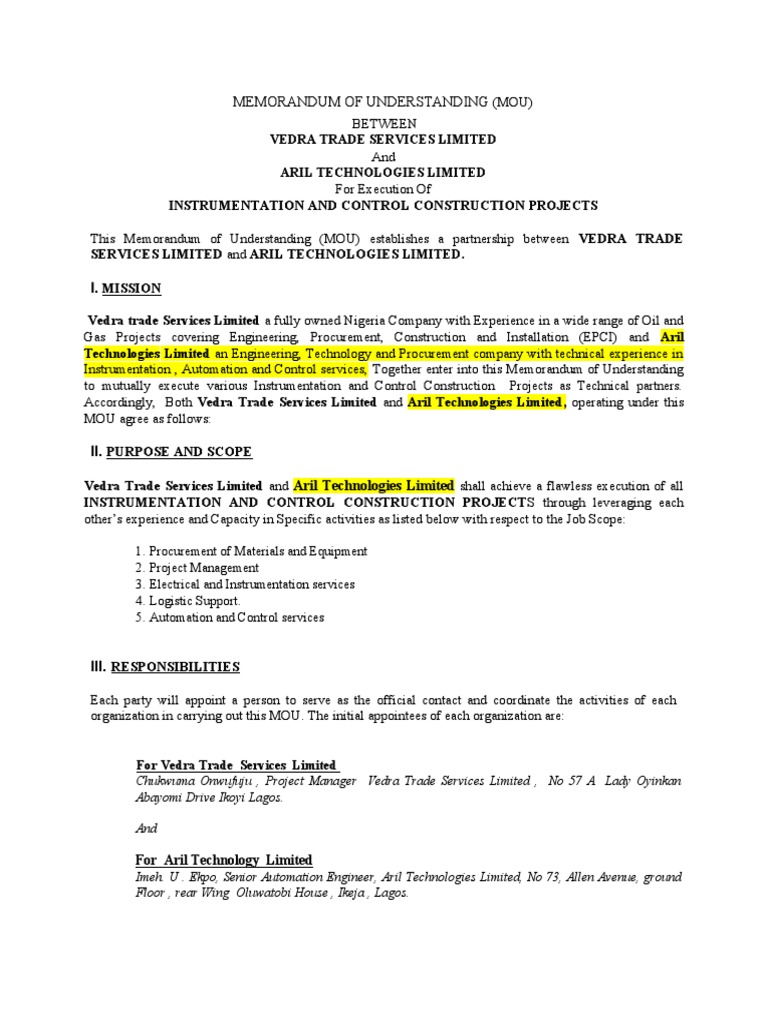 Vedra Trade - Ari Tech Mou | PDF | Instrumentation | Automation