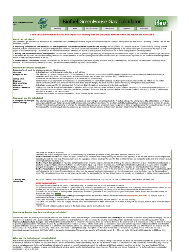 GEF Greenhouse Gas Calculator 0 | PDF | Biofuel | Greenhouse Gas