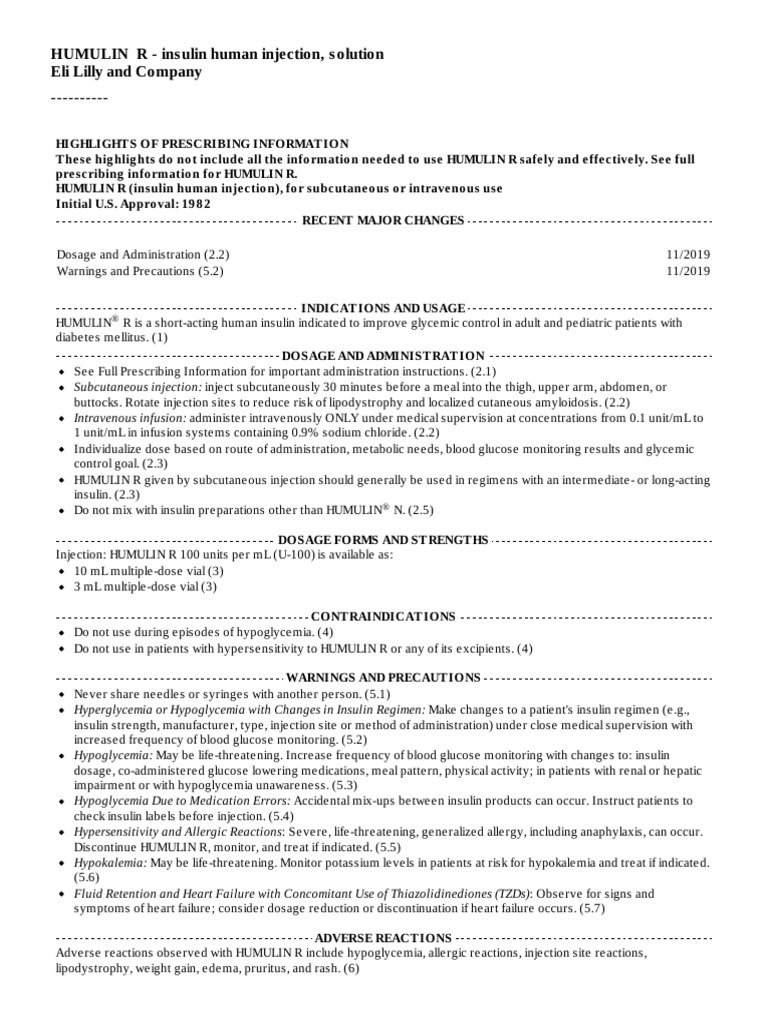 Humulin R Folleto | PDF | Hypoglycemia | Syringe