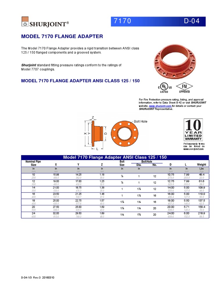 D04 Model 7170 Flange Adapter PDF Pipe (Fluid Conveyance) Civil